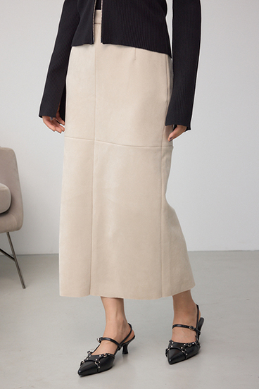 フェイクスエード/フェイクレザータイトスカート 詳細画像