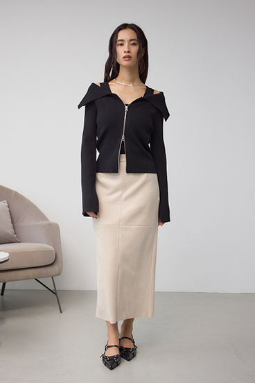 フェイクスエード/フェイクレザータイトスカート 詳細画像