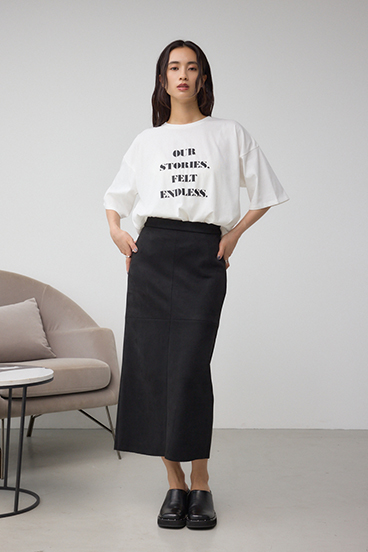 フェイクスエード/フェイクレザータイトスカート 詳細画像