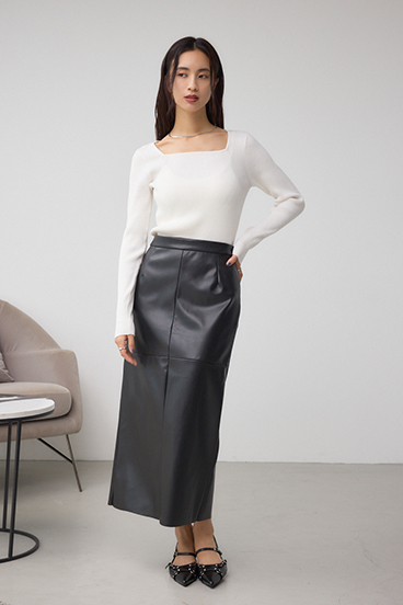 フェイクスエード/フェイクレザータイトスカート 詳細画像