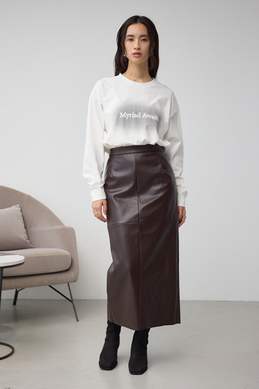 フェイクスエード/フェイクレザータイトスカート 詳細画像