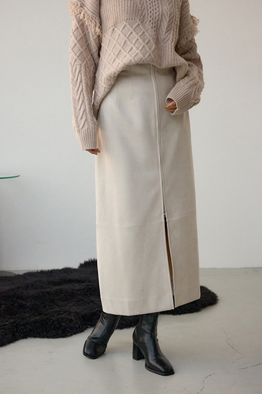 フェイクレザー/スエードジップタイトスカート