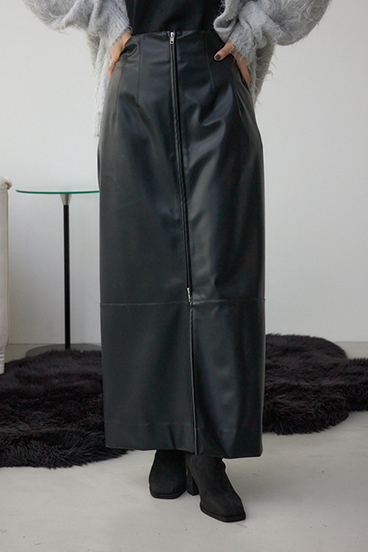 フェイクレザー/スエードジップタイトスカート
