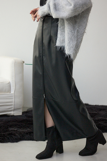 フェイクレザー/スエードジップタイトスカート