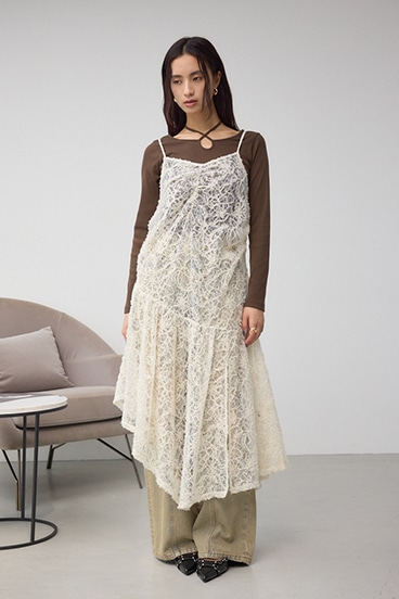 アシンメトリーレイヤードレースキャミワンピース 詳細画像