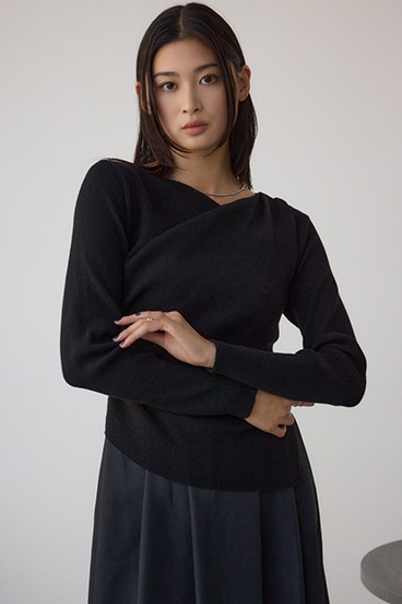 布帛ドッキングドレープニットワンピース 詳細画像