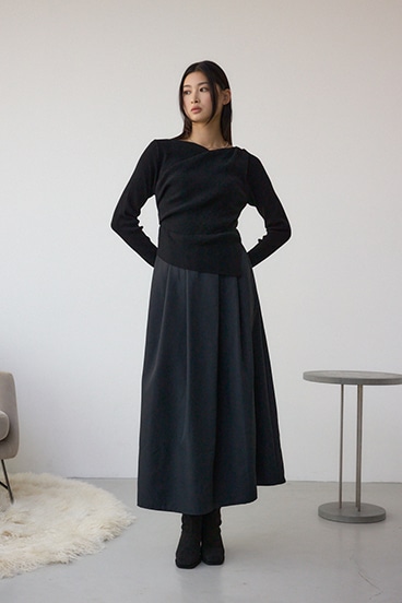 布帛ドッキングドレープニットワンピース 詳細画像