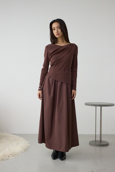 布帛ドッキングドレープニットワンピース 詳細画像