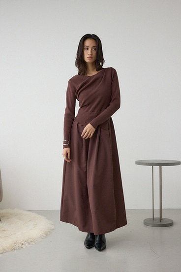 布帛ドッキングドレープニットワンピース 詳細画像