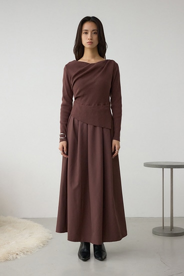 布帛ドッキングドレープニットワンピース 詳細画像