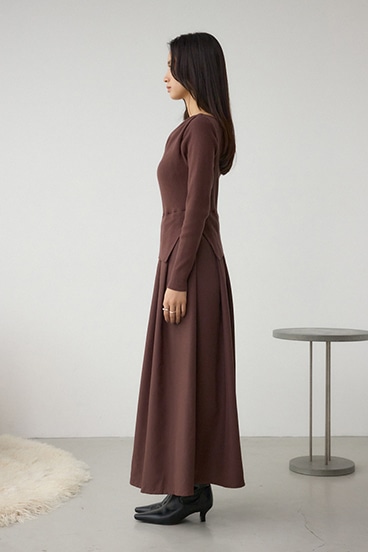 布帛ドッキングドレープニットワンピース 詳細画像