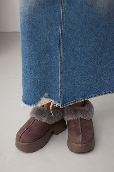 厚底ムートンヒールデザインスリッポン 詳細画像