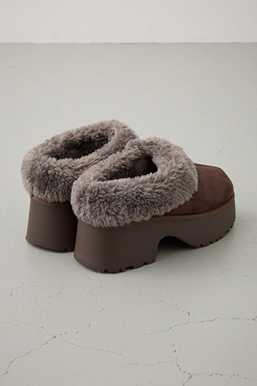 厚底ムートンヒールデザインスリッポン 詳細画像