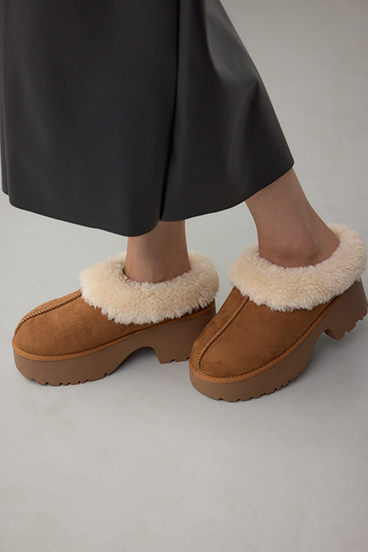厚底ムートンヒールデザインスリッポン 詳細画像