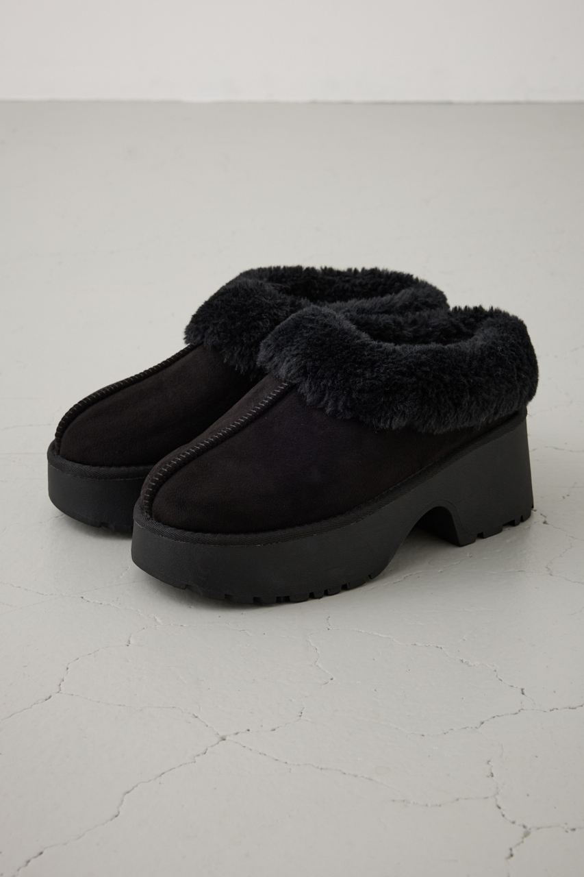 厚底ムートンヒールデザインスリッポン