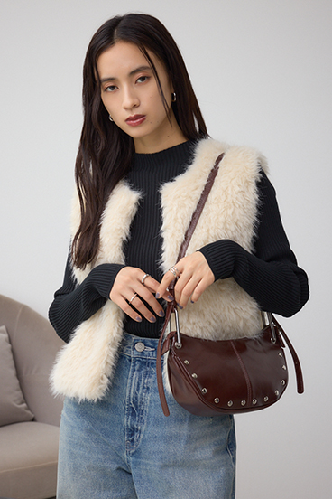 Lさま専用　新品ワンハンドルMサイズ　ダークブラウン　足付き　ショルダーカスタム 堀田茜さん着用アイテム】スタッズデザインワンハンドルバッグ