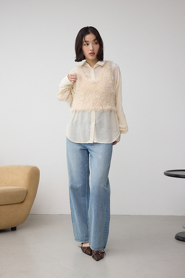 バックオープンポンポンヤーンベスト 詳細画像