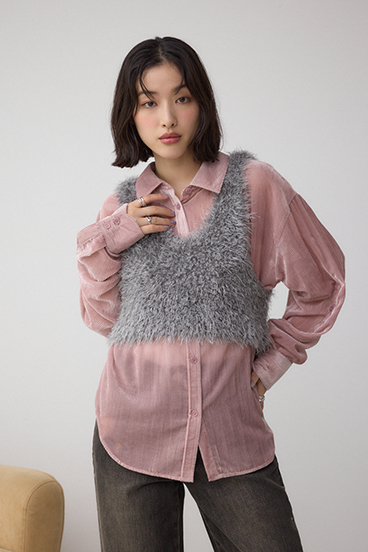 バックオープンポンポンヤーンベスト 詳細画像