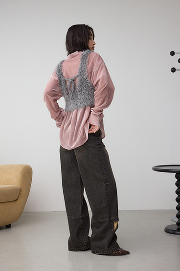 バックオープンポンポンヤーンベスト 詳細画像