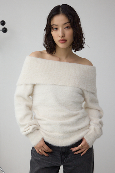 モヘヤライクオフショルダーニット 詳細画像