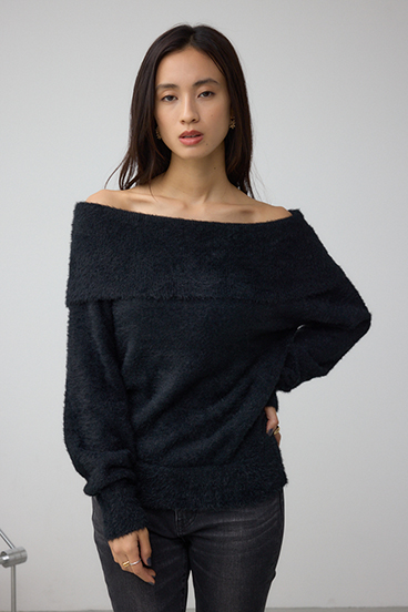 モヘヤライクオフショルダーニット 詳細画像