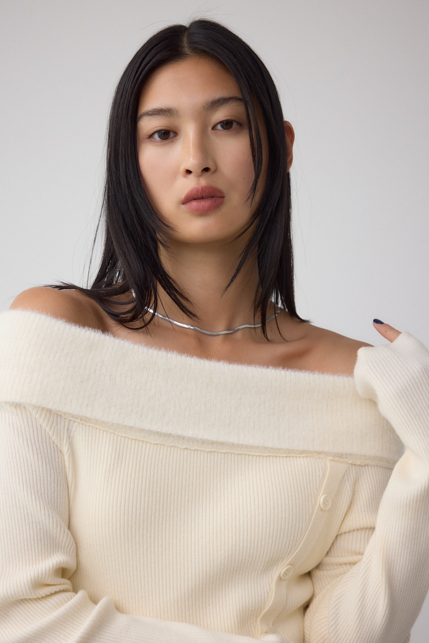 シャギーコンビオフショルダーニット 詳細画像