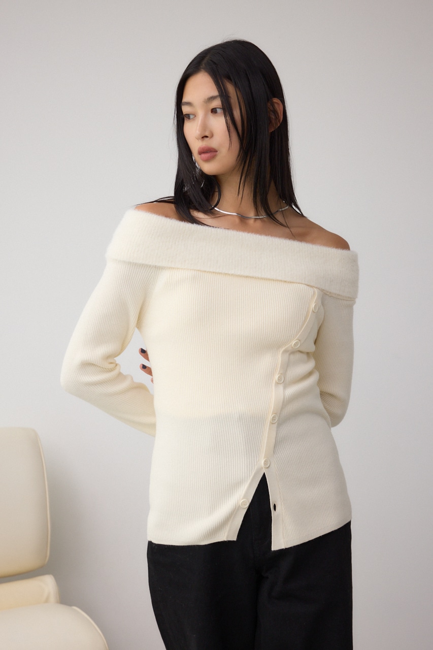 シャギーコンビオフショルダーニット 詳細画像