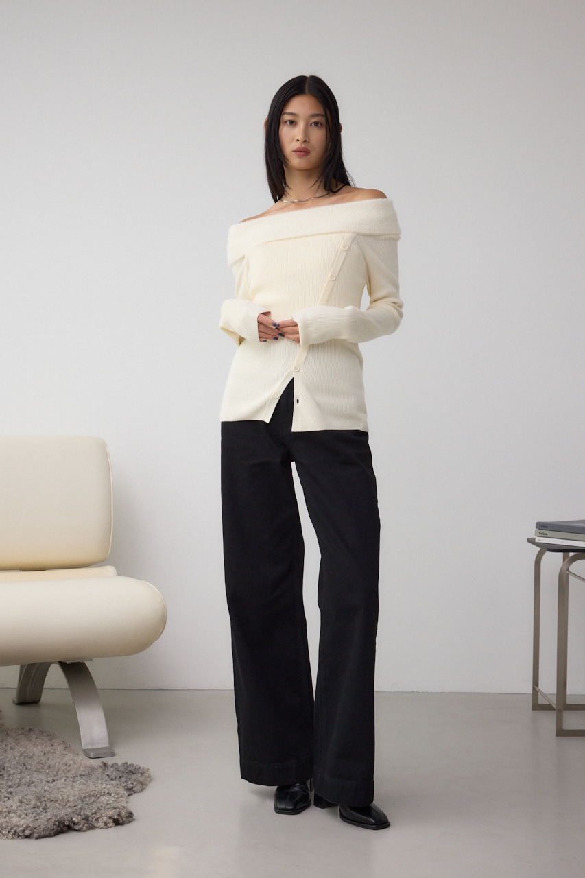 シャギーコンビオフショルダーニット 詳細画像