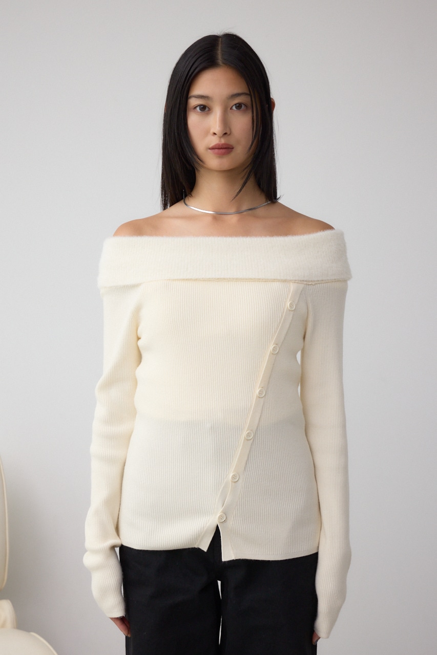 シャギーコンビオフショルダーニット 詳細画像