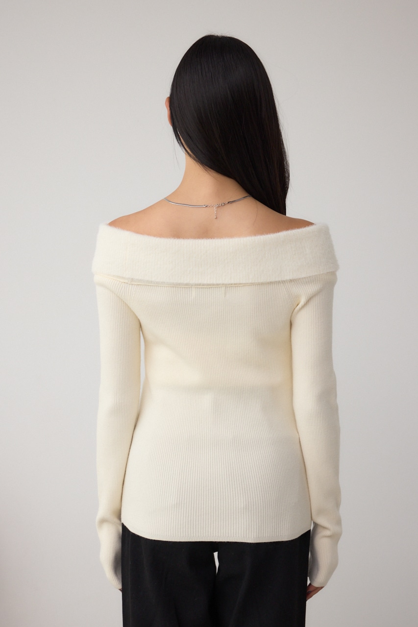 シャギーコンビオフショルダーニット 詳細画像