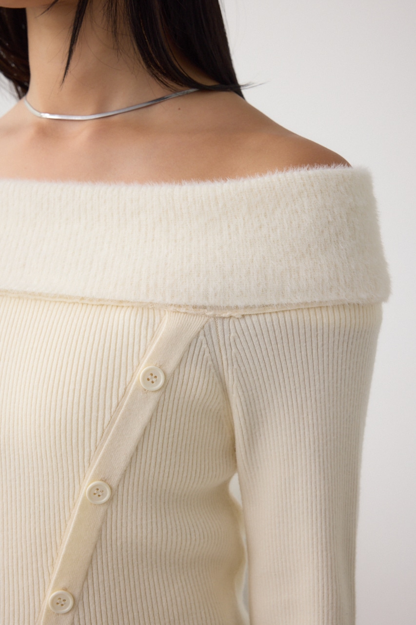 シャギーコンビオフショルダーニット 詳細画像