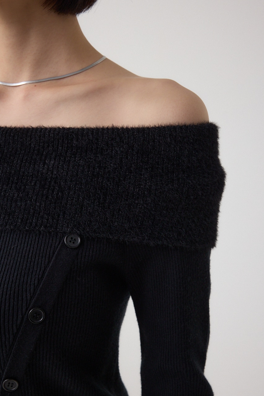 シャギーコンビオフショルダーニット 詳細画像