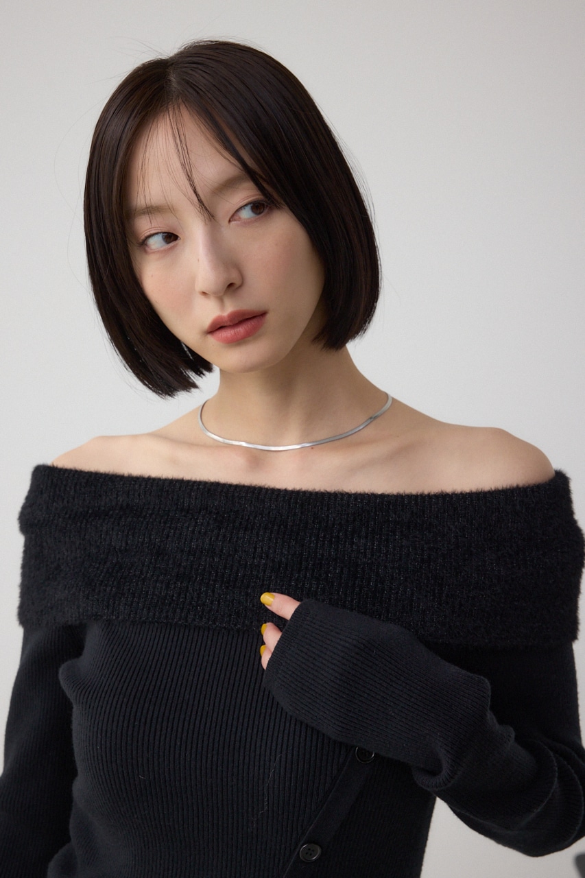 シャギーコンビオフショルダーニット