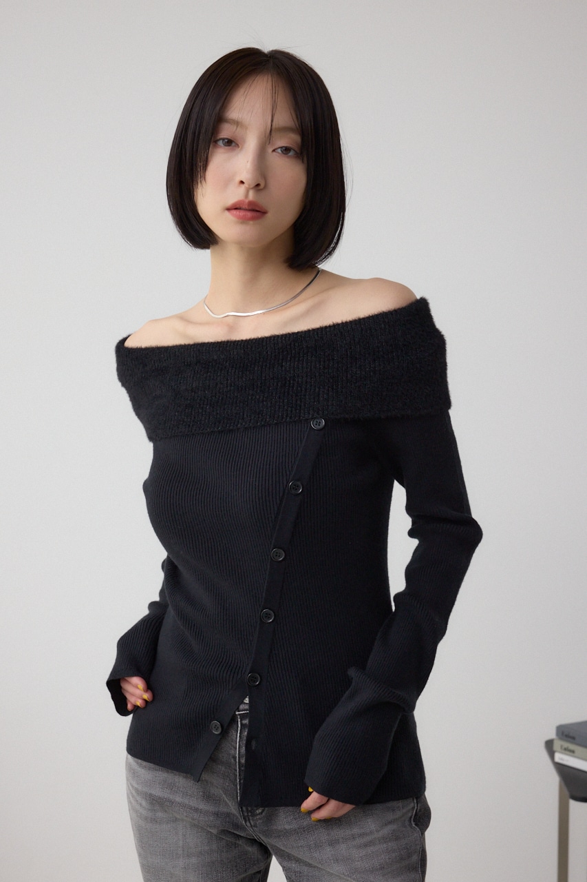 シャギーコンビオフショルダーニット 詳細画像