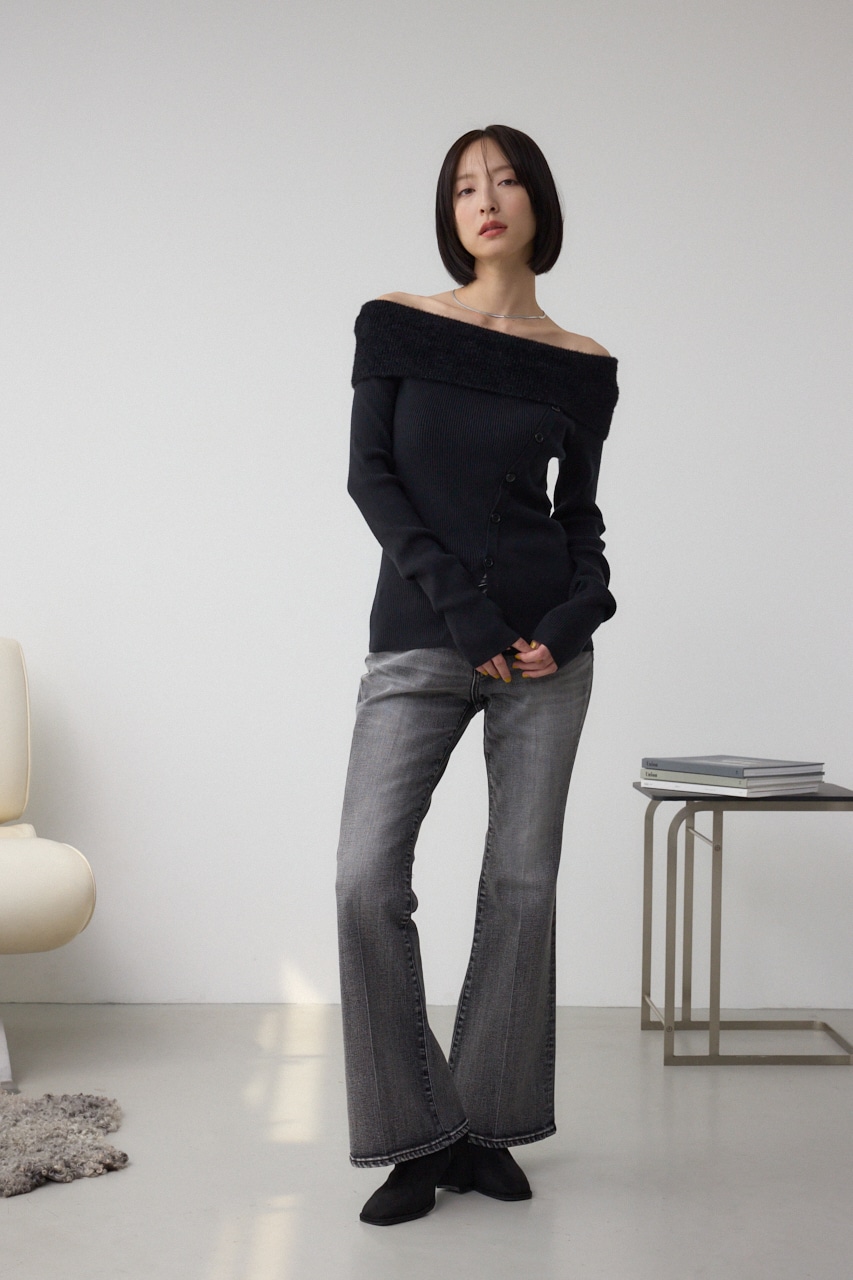 シャギーコンビオフショルダーニット 詳細画像