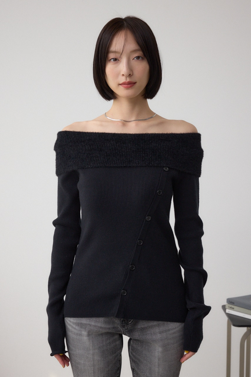 シャギーコンビオフショルダーニット 詳細画像