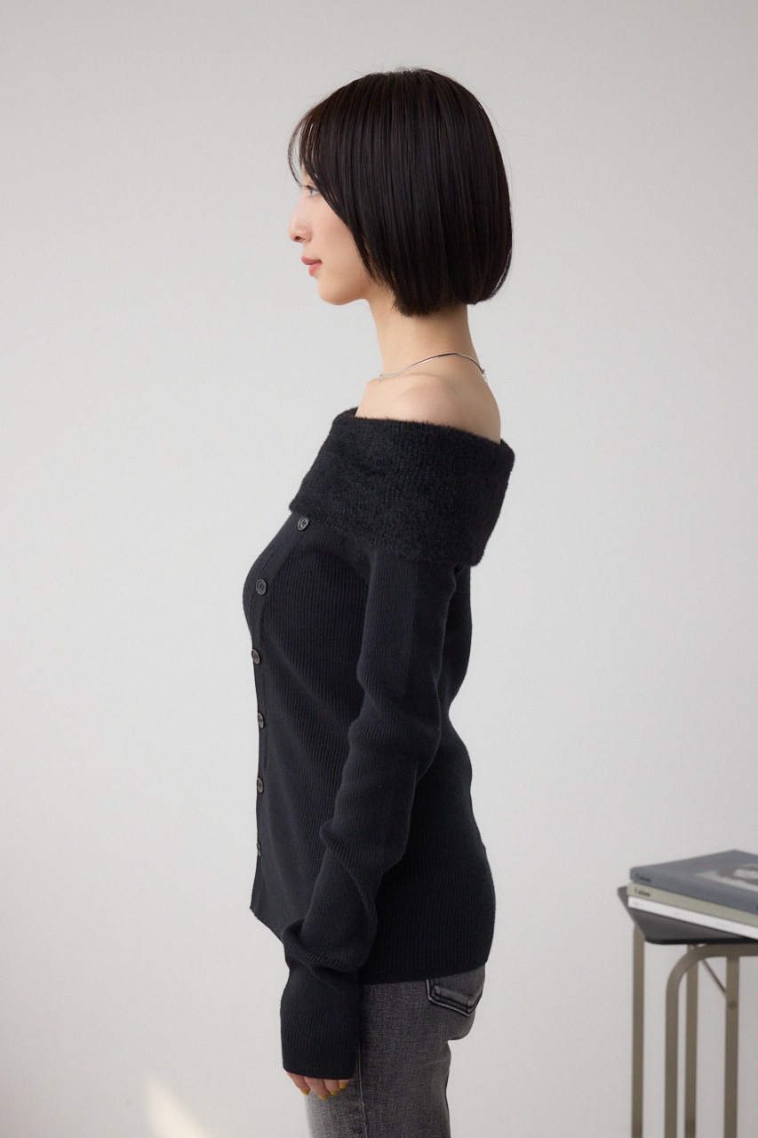 シャギーコンビオフショルダーニット 詳細画像