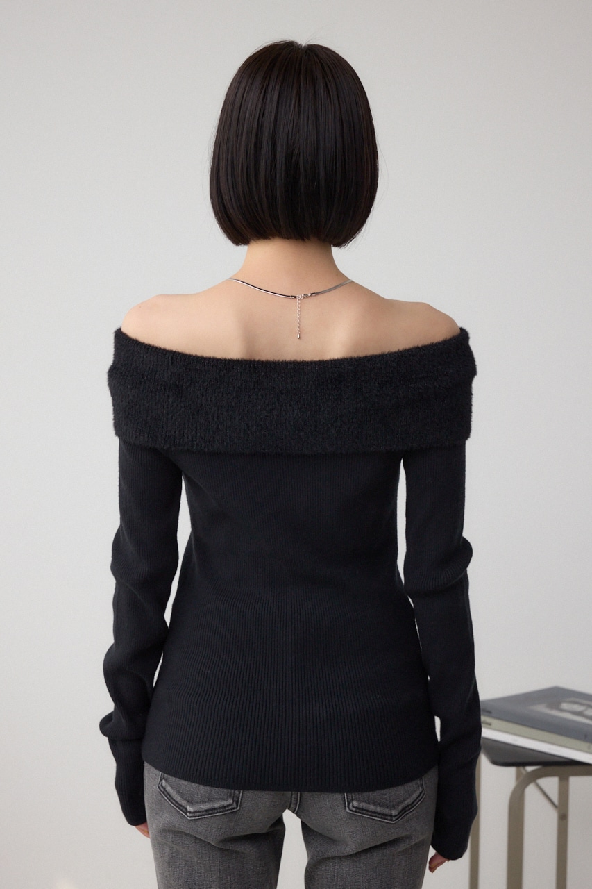 シャギーコンビオフショルダーニット 詳細画像