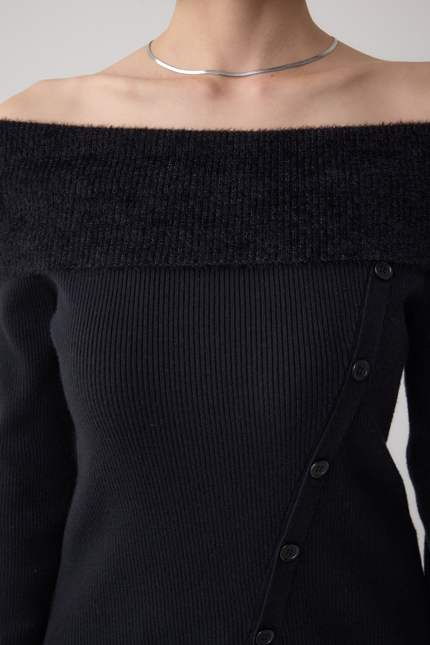 シャギーコンビオフショルダーニット 詳細画像