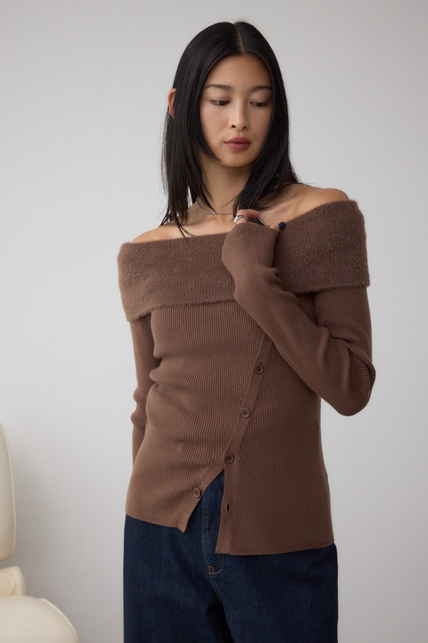 シャギーコンビオフショルダーニット 詳細画像