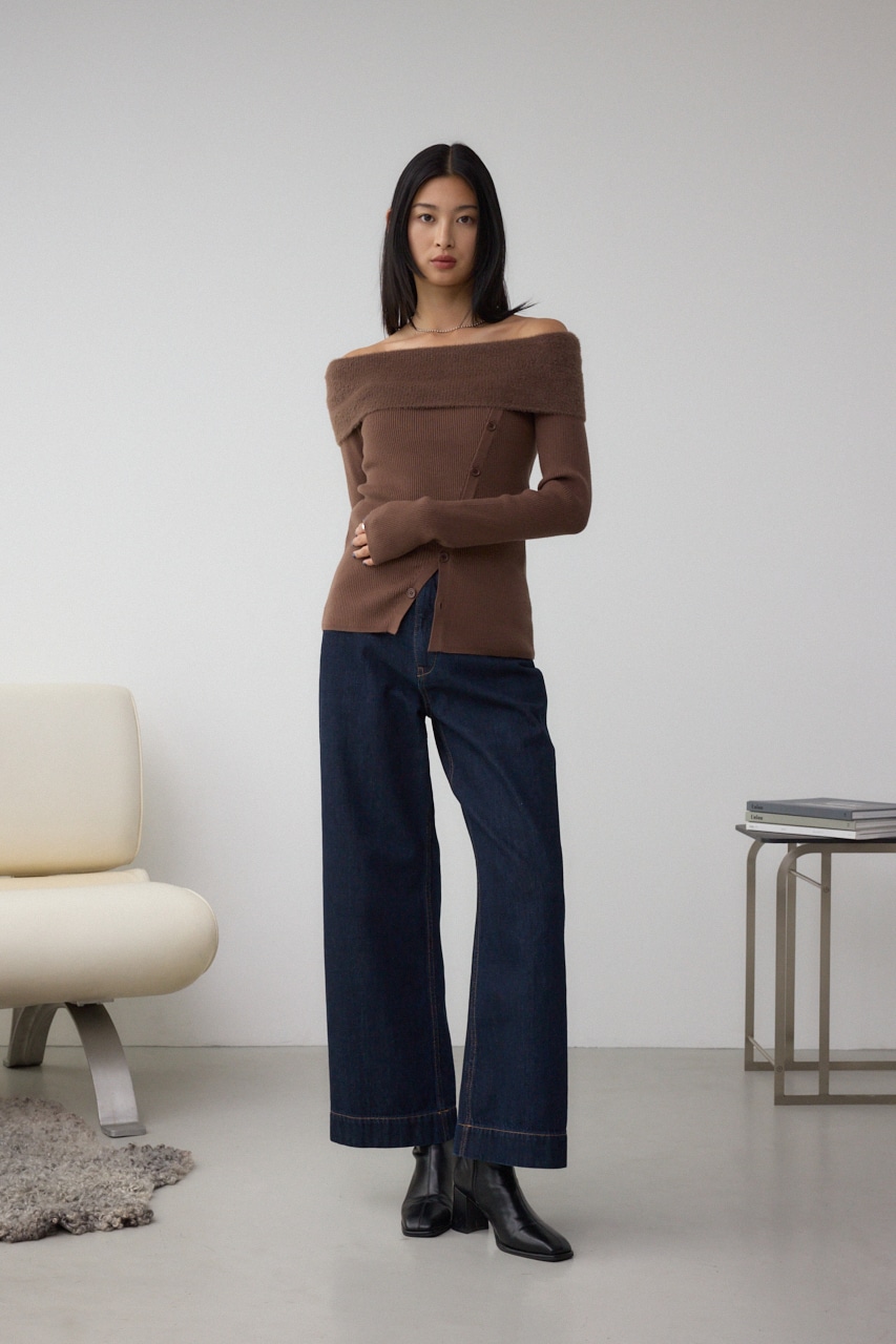 シャギーコンビオフショルダーニット 詳細画像