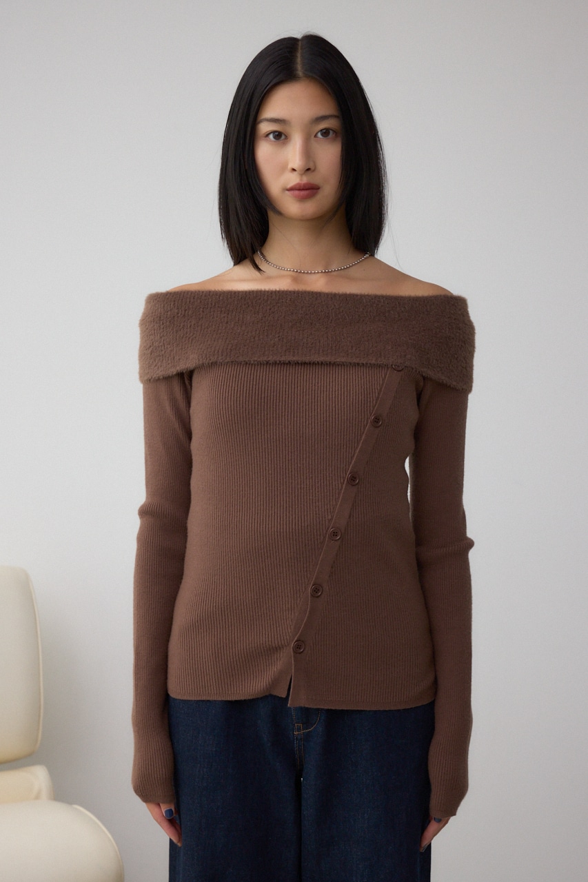 シャギーコンビオフショルダーニット 詳細画像