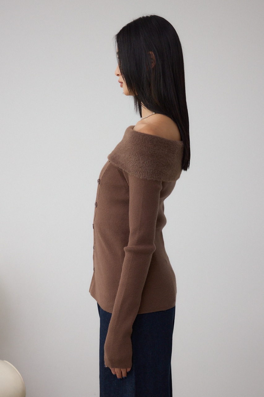 シャギーコンビオフショルダーニット 詳細画像