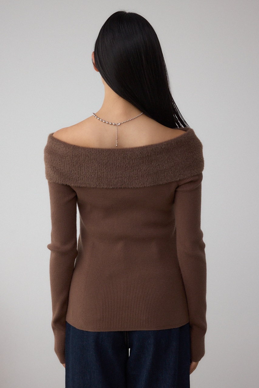 シャギーコンビオフショルダーニット 詳細画像