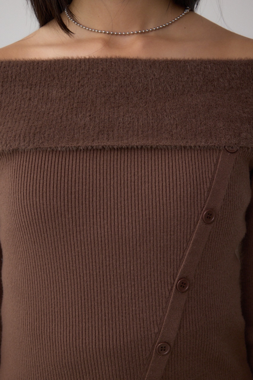 シャギーコンビオフショルダーニット 詳細画像