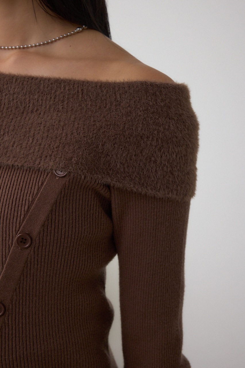 シャギーコンビオフショルダーニット 詳細画像