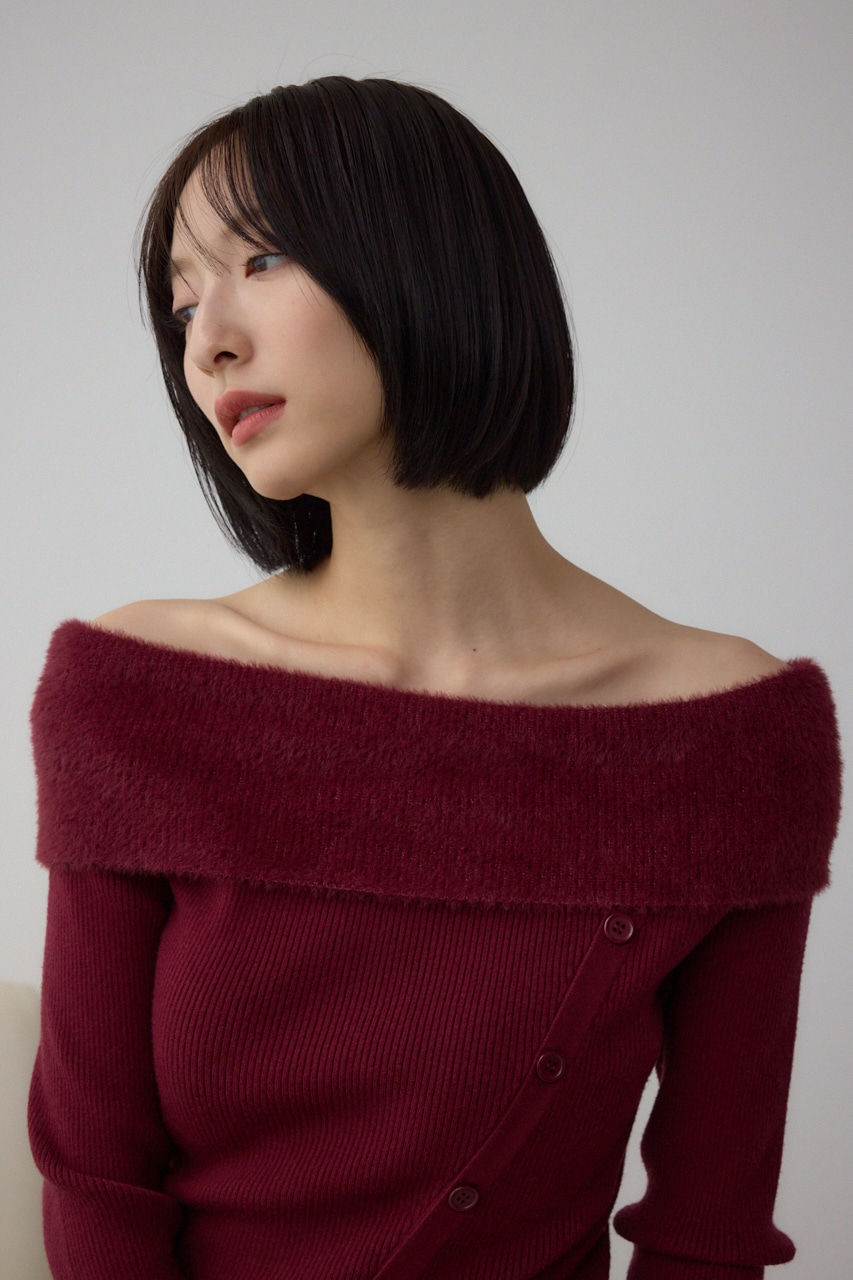 シャギーコンビオフショルダーニット 詳細画像