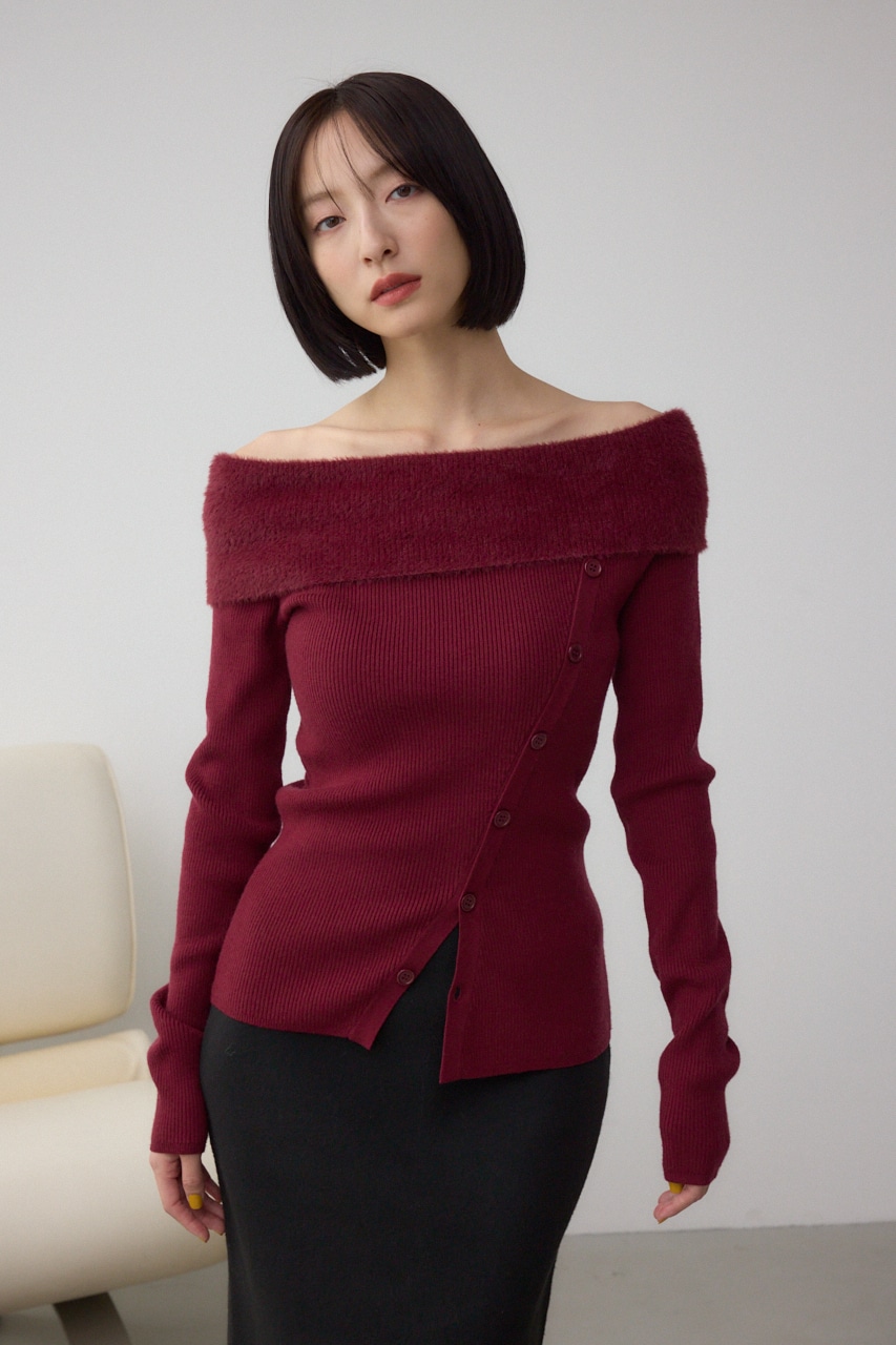 シャギーコンビオフショルダーニット 詳細画像