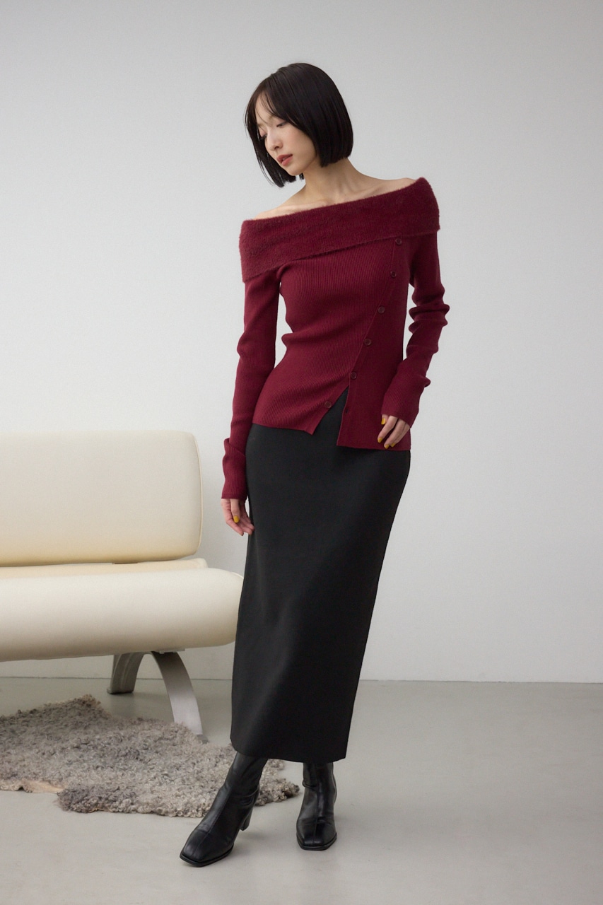 シャギーコンビオフショルダーニット 詳細画像