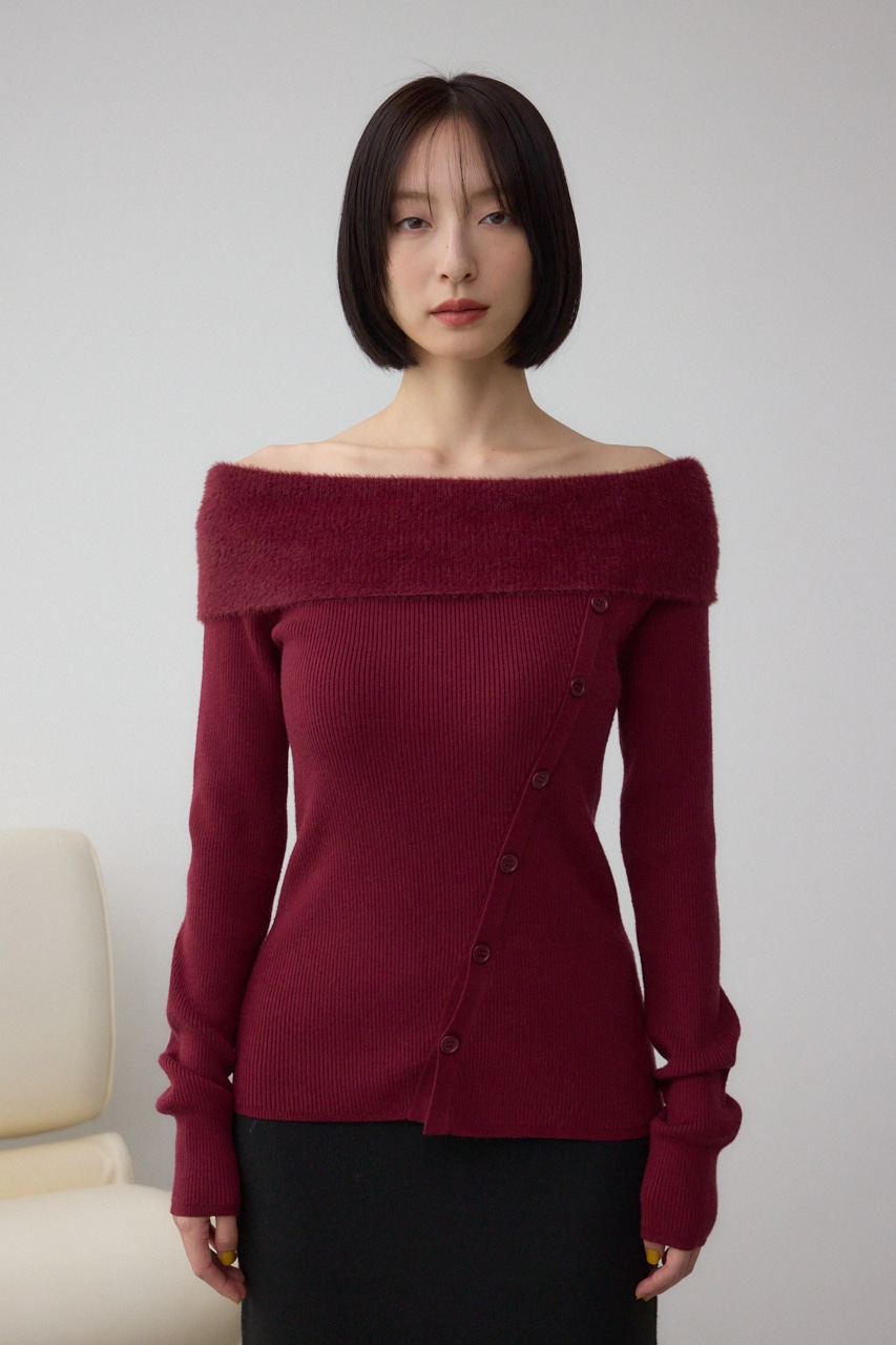 シャギーコンビオフショルダーニット 詳細画像